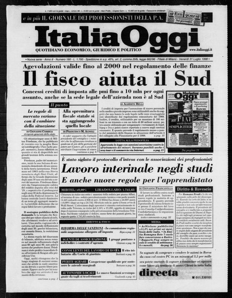 Italia oggi : quotidiano di economia finanza e politica